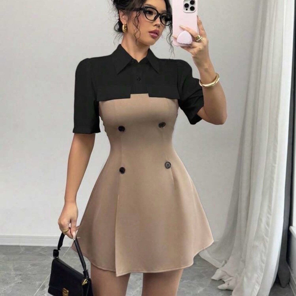 SHEIN Black and Tan Mini Dress
